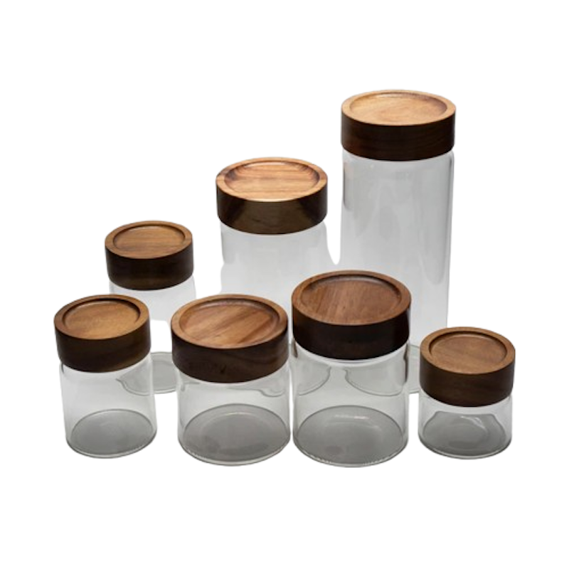 Trosten Round Glass Food Storage with Wooden Lid