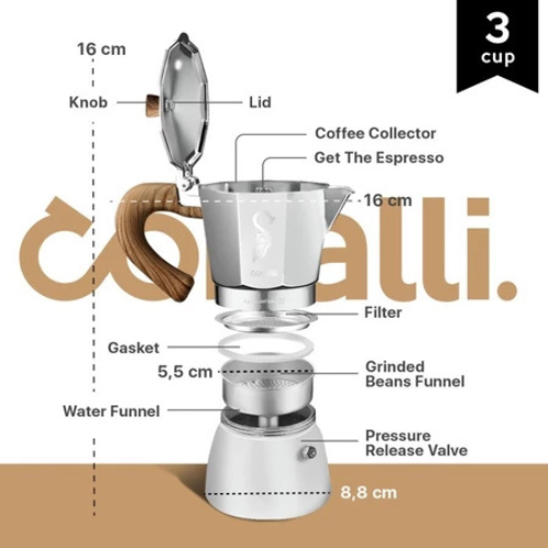 Conalli Conalli 3 Cup Mokapot Silver