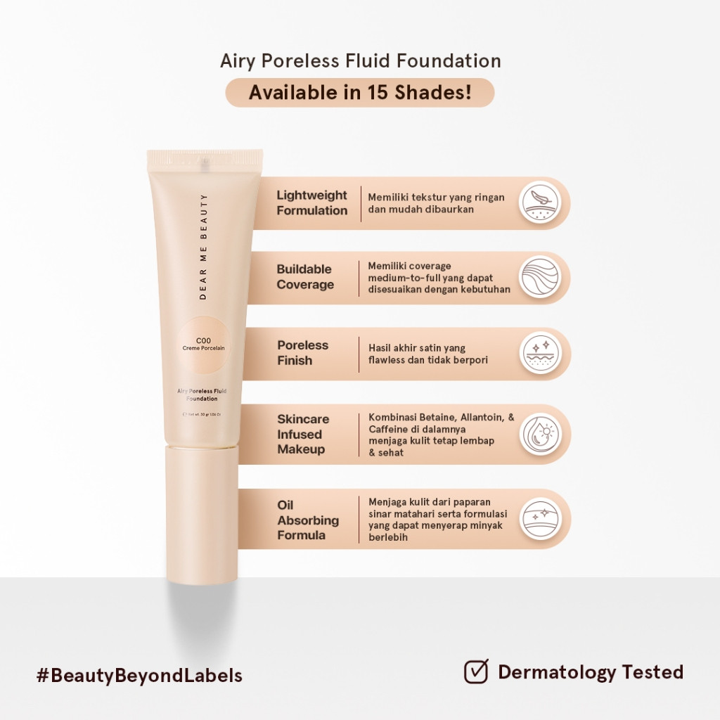 Garland Cantik Indonesia Dear Me Beauty Airy Poreless Fluid Foundation N00 Nude Porcelain