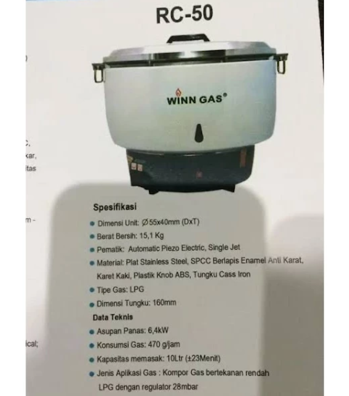 Winn Gas Gas Rice Cooker 10L 5