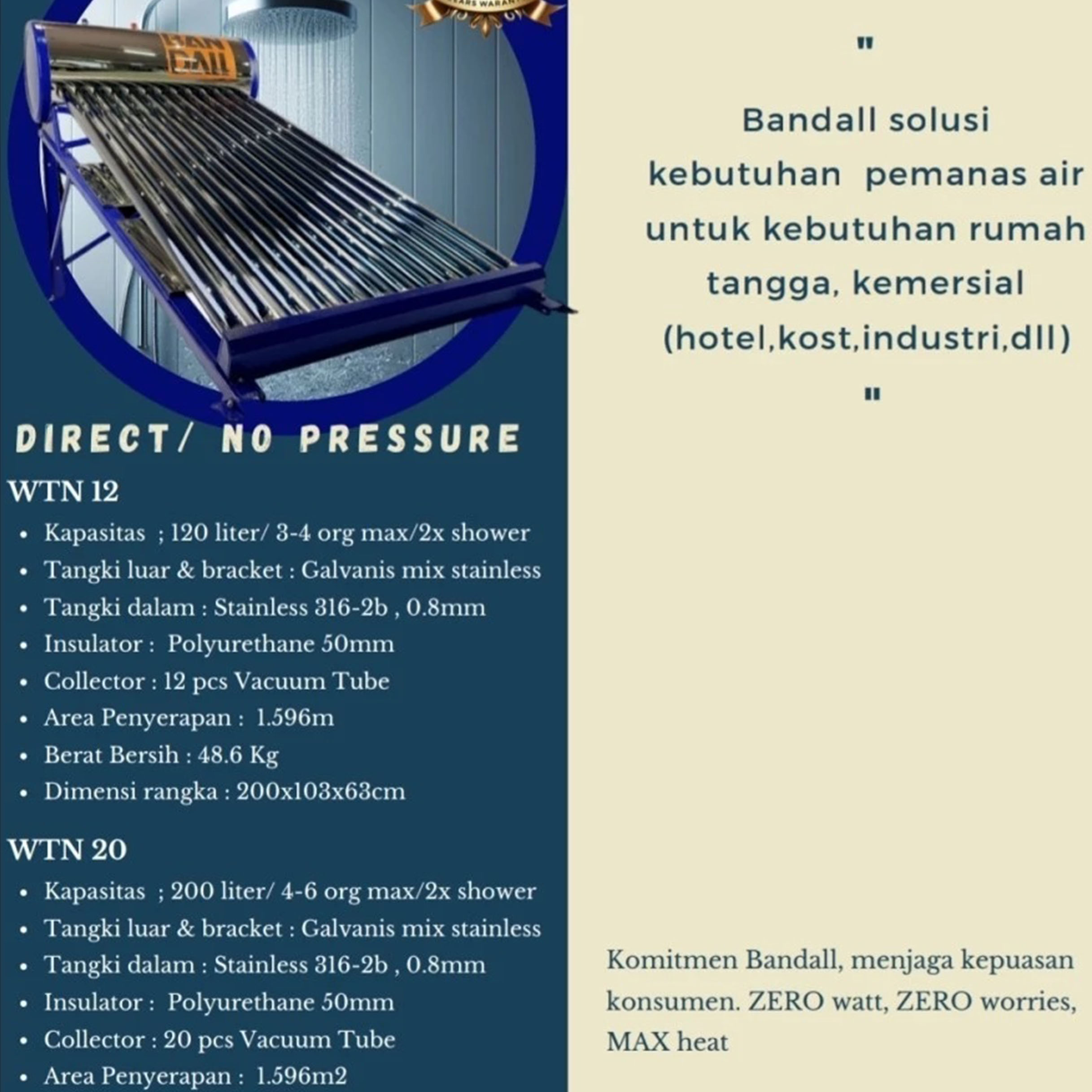  Bandall Solar Water Heater WTN 12