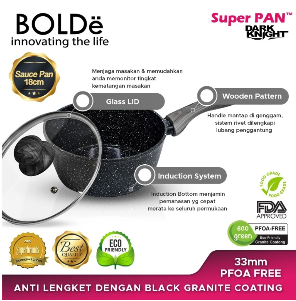 Bolde Inovasi Global BOLDe Sauce Pan + Lid 18 cm Dark Knight