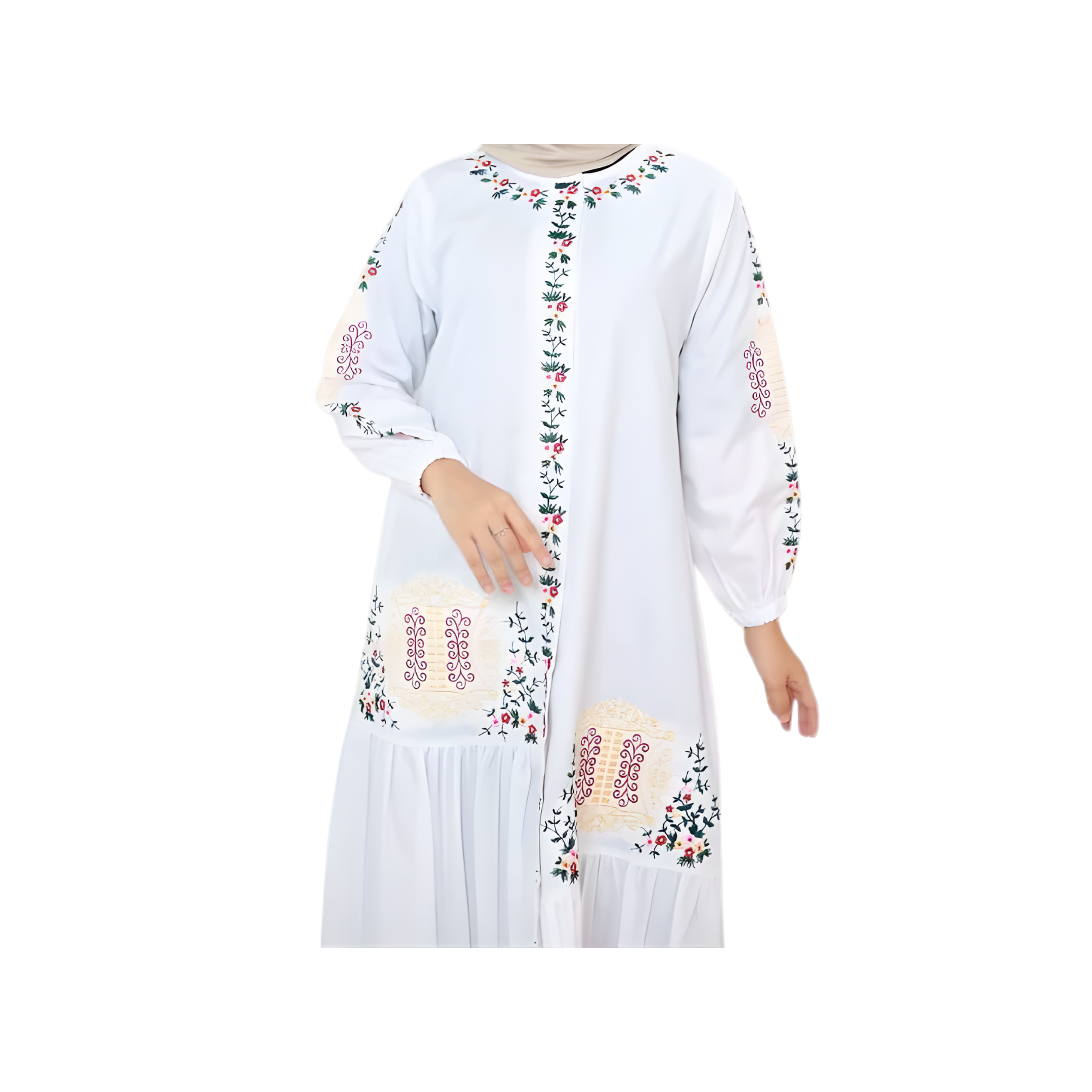  Elvrist Gamis Malika Katun Toyobo Bordir Pintu Aceh Putih