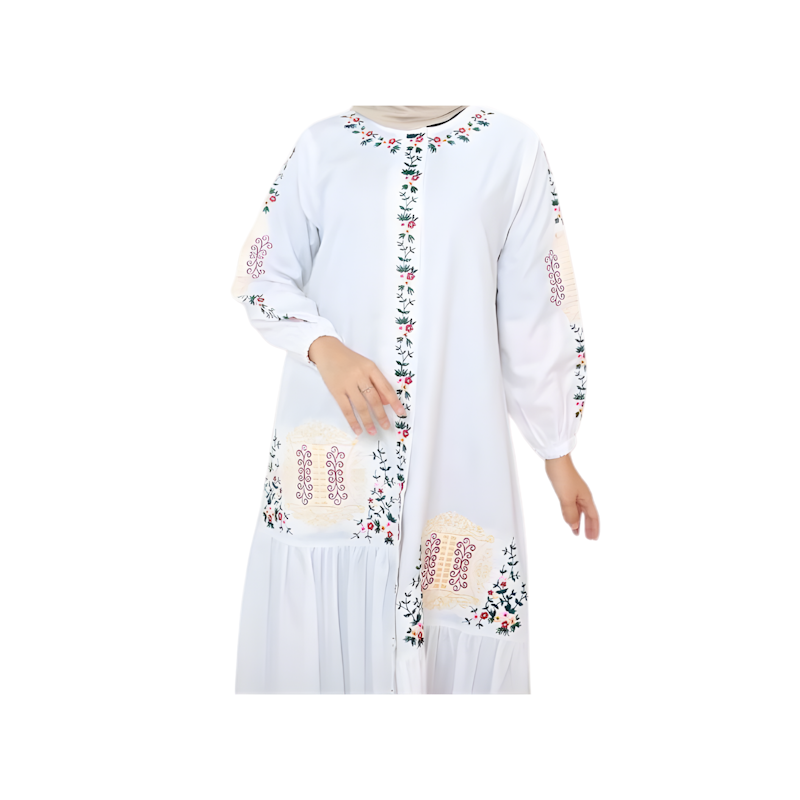 Elvrist Gamis Malika Katun Toyobo Bordir Pintu Aceh Putih 3