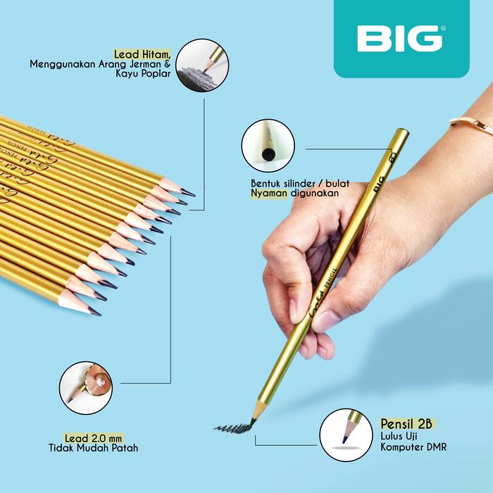 BIG Gold Pencil 2B 12 Pcs PS-988