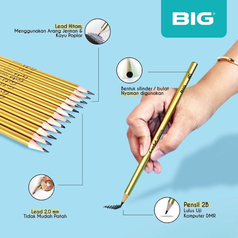 BIG Gold Pencil 2B 12 Pcs 3