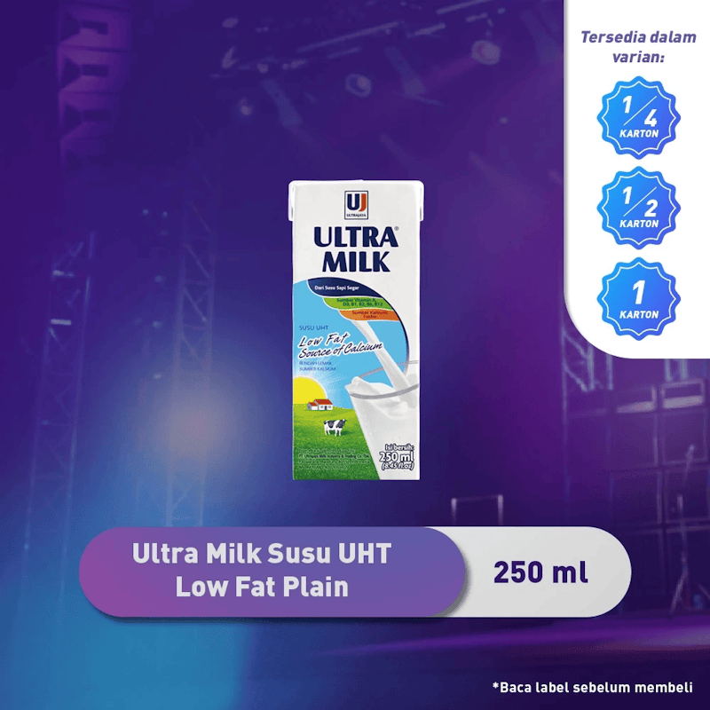Ultra Milk Low Fat Plain 250 ml (1 karton)