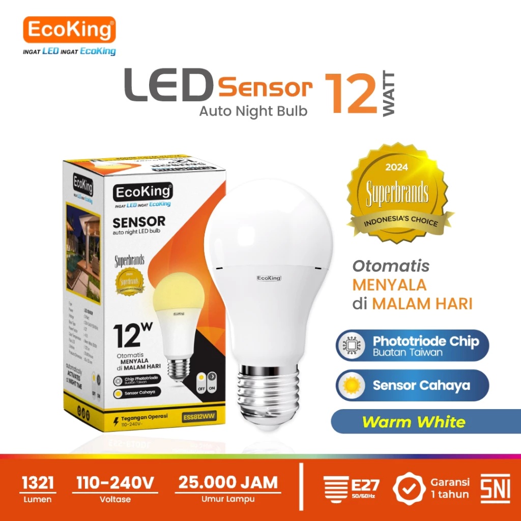 Golden Batam Raya EcoKing Lampu Bohlam LED Sensor 12 watt ESS812WW