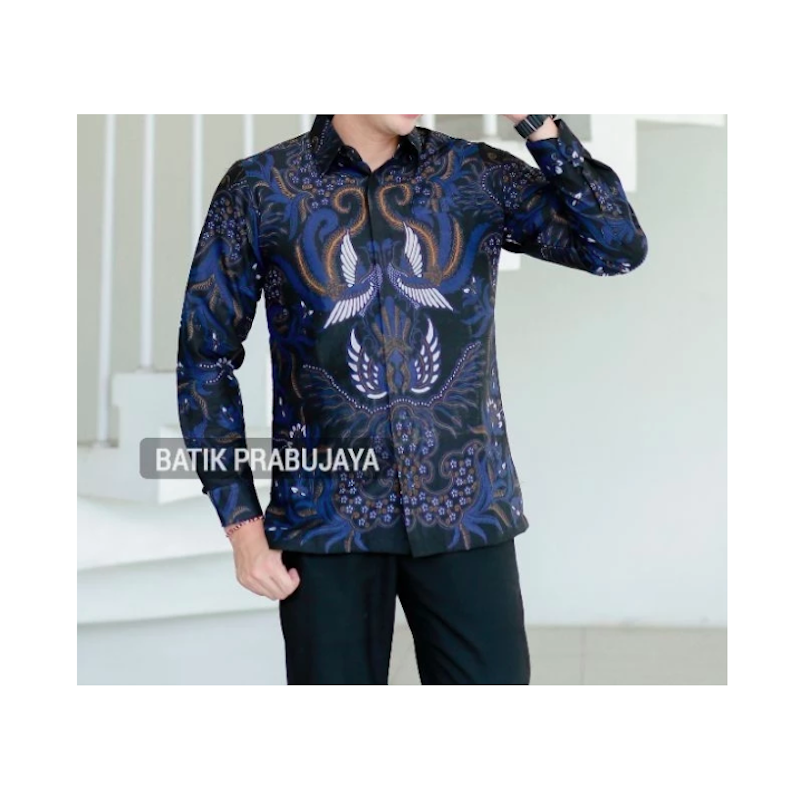 Batik Prabujaya Gurdo Biru Kemeja Batik Pria 3