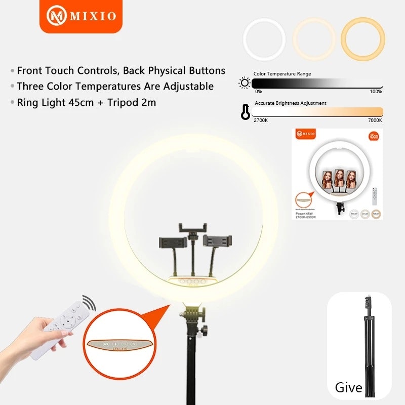 MIXIO Ring Light 45cm + Light Stand Tripod 2