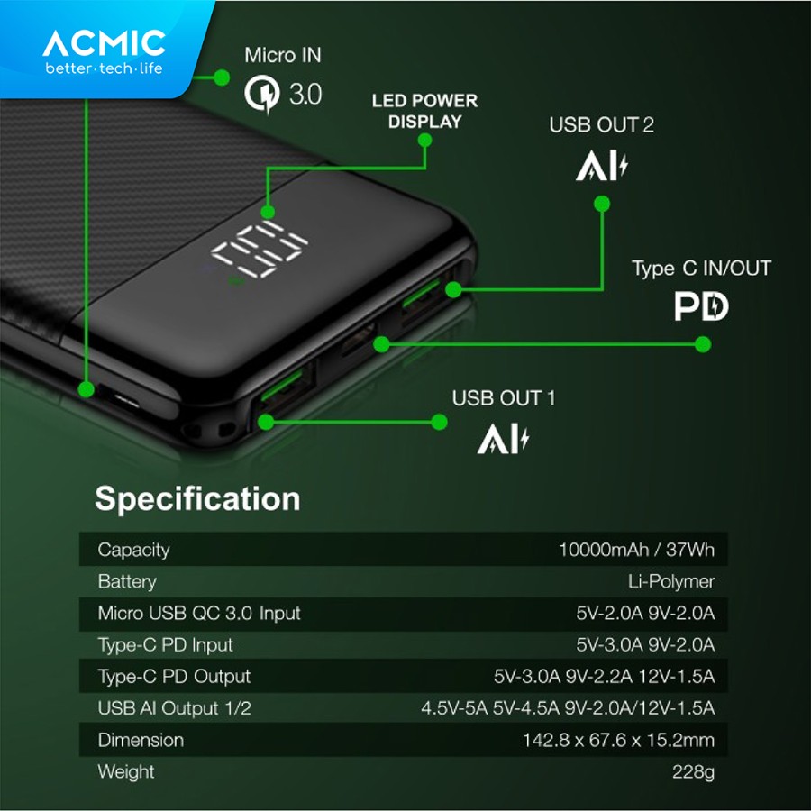 ACMIC 10000mAh Powerbank Slim 22.5W 3