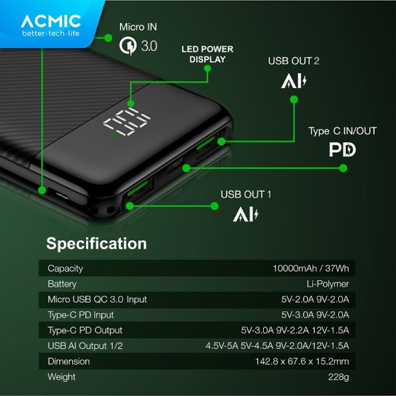 ACMIC 10000mAh Powerbank Slim 22.5W 3
