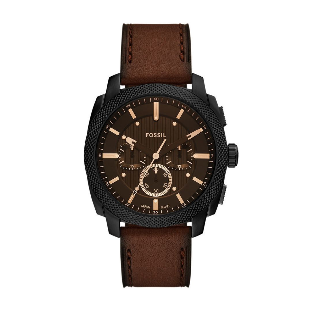 Machine Chronograph Brown Leather Watch And Bracelet Box Set  1