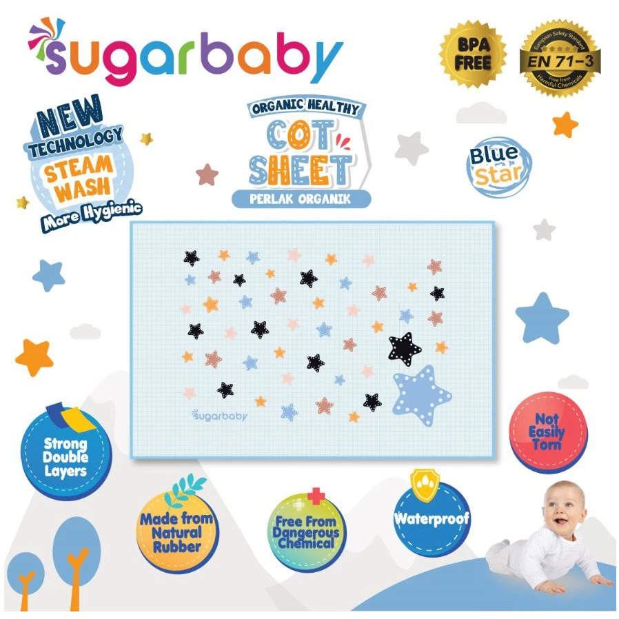 Kindalin Utama International Sugar Baby Organic Healthy Cot Sheet Blue Star