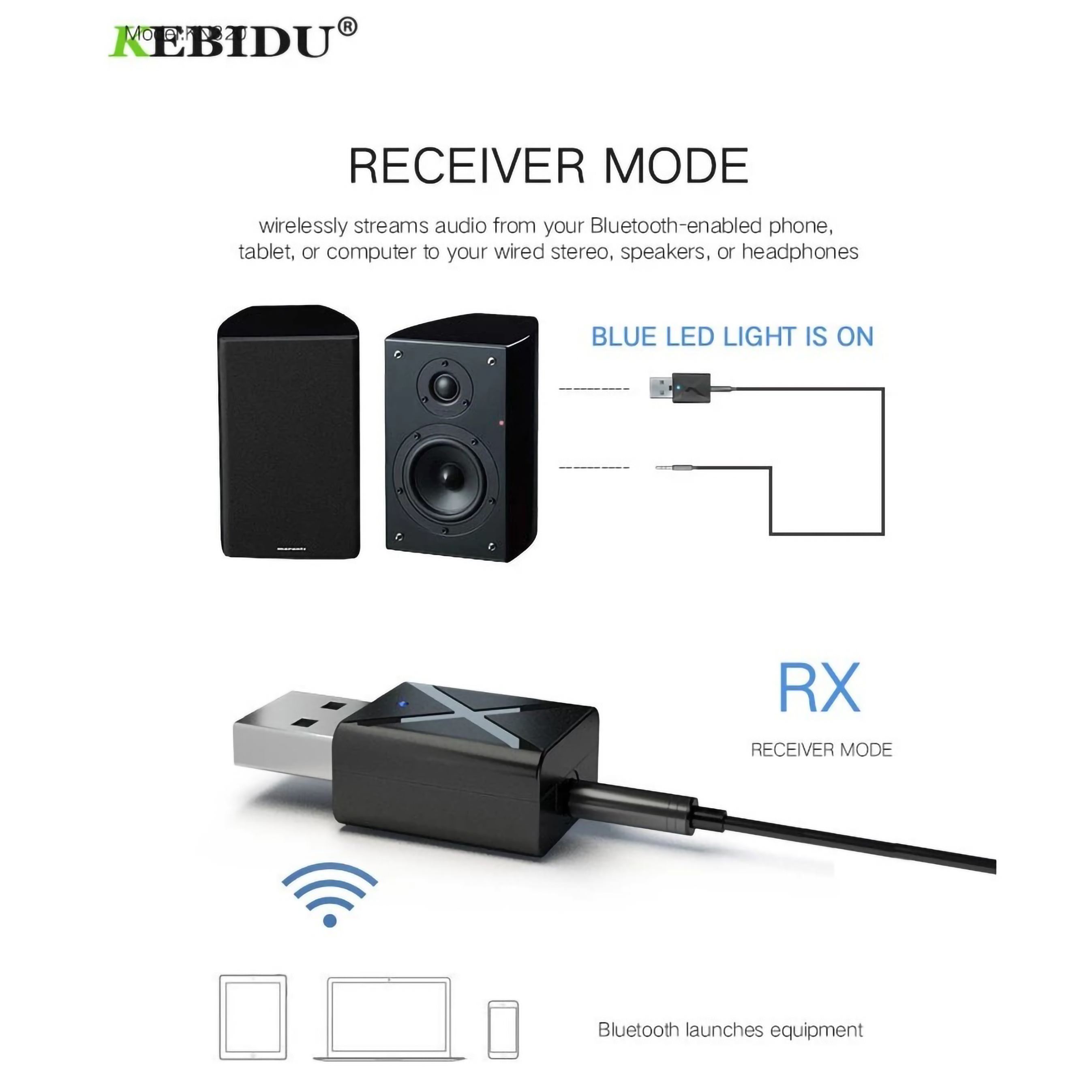 Kebidu 2-in-1 Bluetooth 5.0 Adapter Transmitter & Receiver KN320