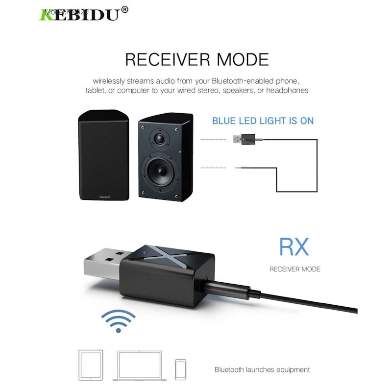 Kebidu 2-in-1 Bluetooth 5.0 Adapter Transmitter & Receiver 4
