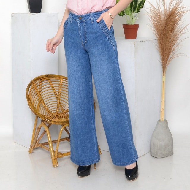 Bandidas  Kulot Jeans Wanita Celana Panjang Opnaser Highwaist