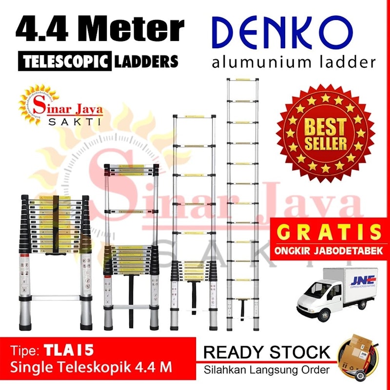 Denko Aluminium Ladder Single Telescopic 4.4M 2