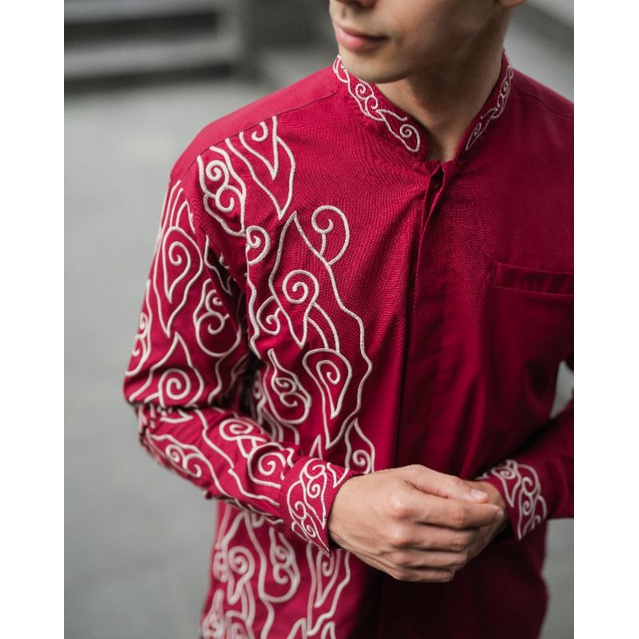Kemeja Bordir Pria Adnan 02 (Maroon)