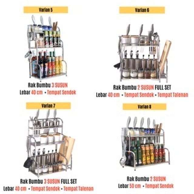 ES Rak Bumbu Dapur Serbaguna 3 & 2 Susun Stainless Steel