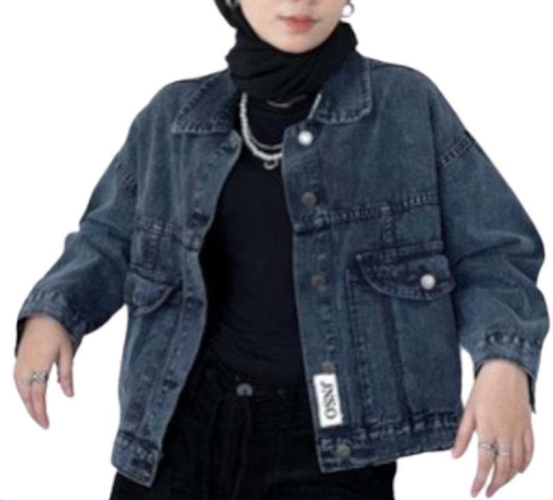 JINISO Jaket Crop Jeans Oversize Pocket Black Acid 1