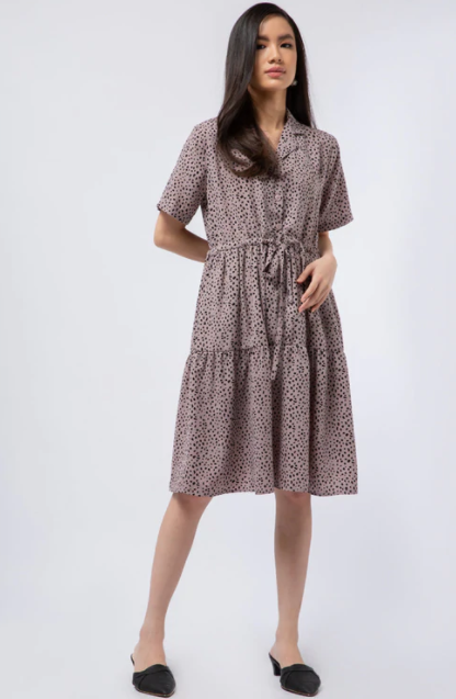 The Executive Printed Midi Dress with Tied Belt