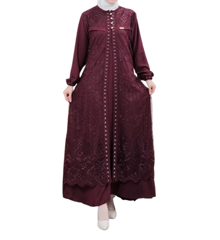 Jamoel Zayana Gamis Brokat Burgundy 1