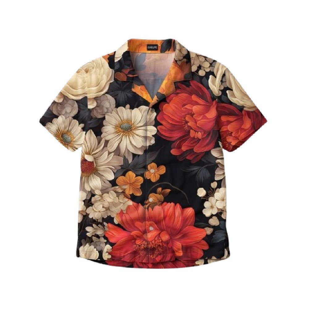 EXELPE Kemeja Santai Bunga Vintage Colorful Floral