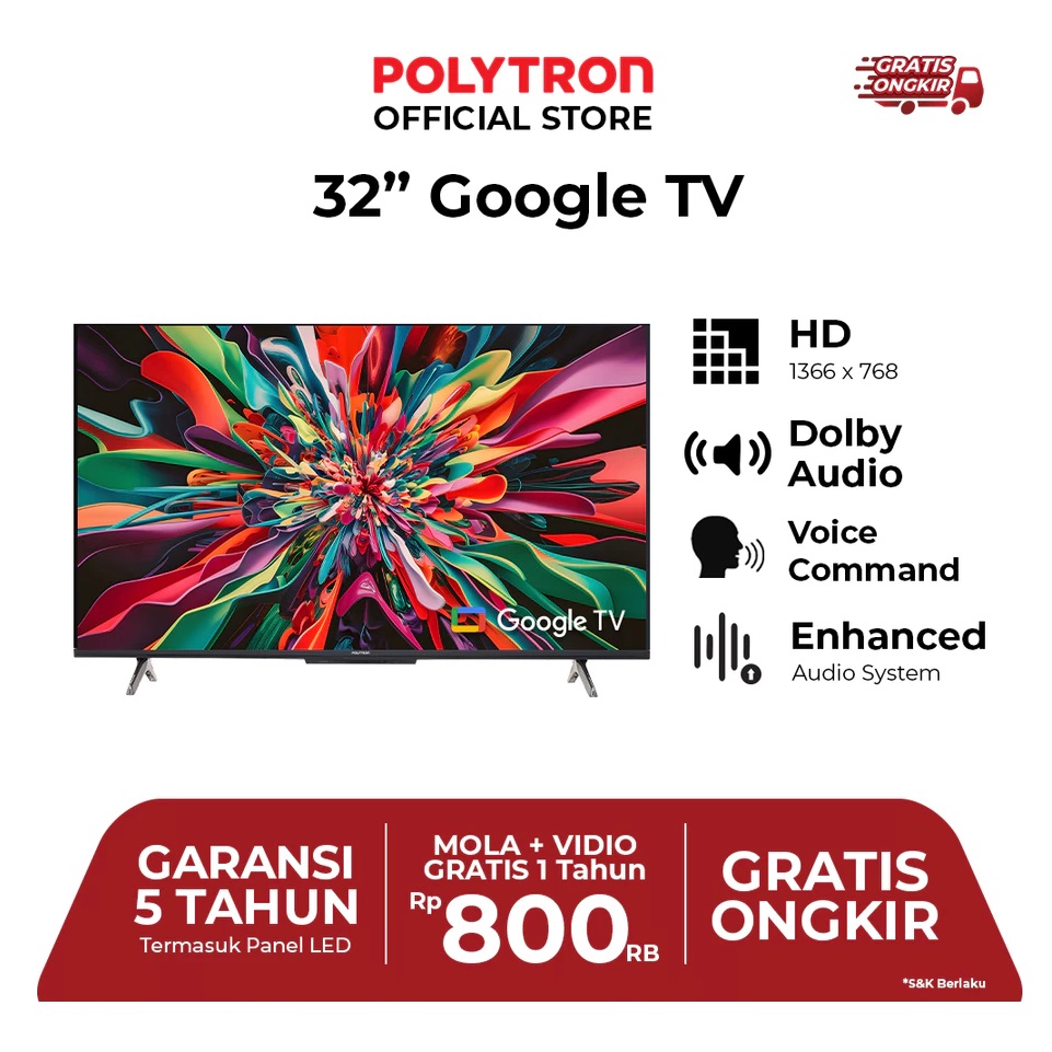 Hartono Istana Teknologi Polytron 32" Smart Cinemax Google TV   PLD 32RG9059