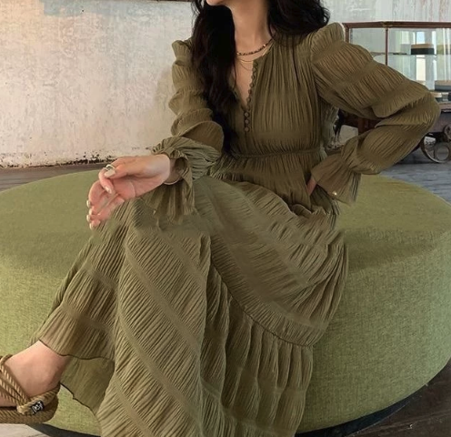  Gaun Panjang Sifon Hijau M505