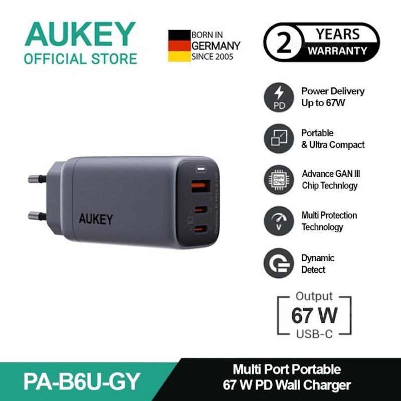 Aukey Charger Multi Port Type C and USB A 67W 5