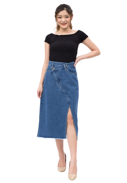 Asymetric Midi Denim Skirt 
