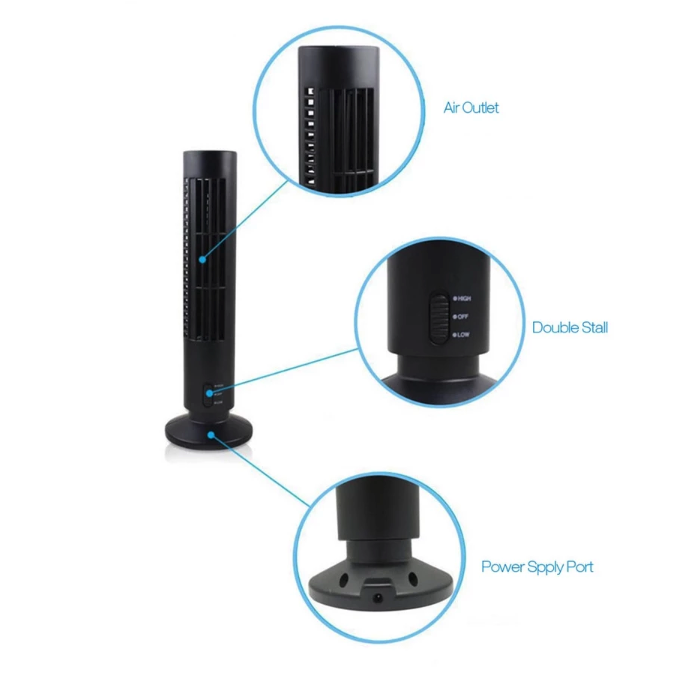 Jakarta Digital Nusantara TaffHOME Kipas Angin USB Tower Leafless Ultra Quite YK-1208