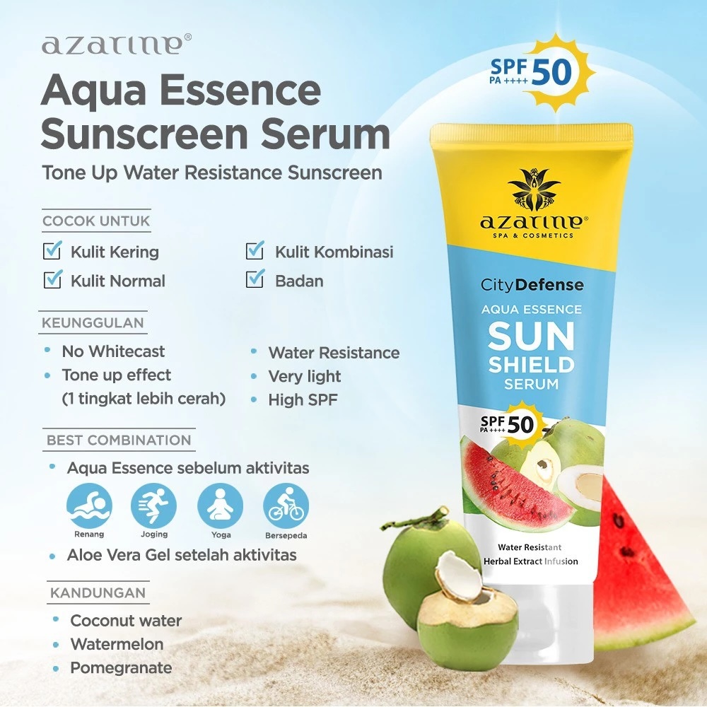 Wahana Kosmetika Indonesia Azarine® City Defense Aqua Essence Sun Shield Serum SPF 50 PA++++