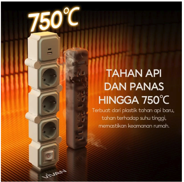 Vivan Power Strip 3 Slot 2 USB A 4