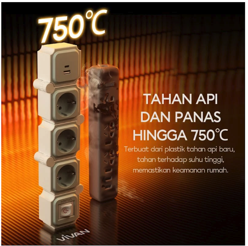 Vivan Power Strip 3 Slot 2 USB A 4