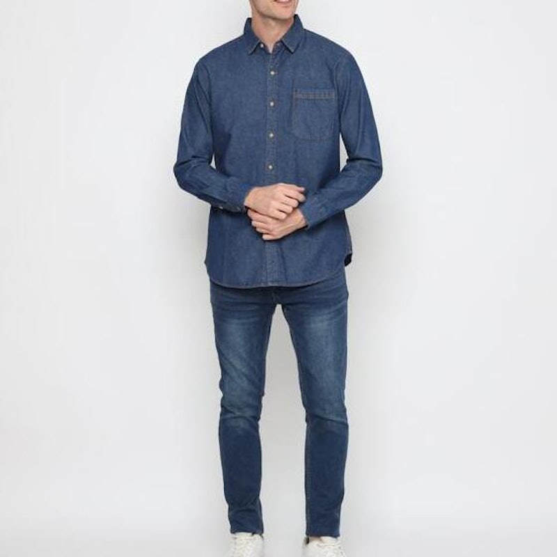 Platini Kemeja Pria Lengan Panjang Denim Biru 5