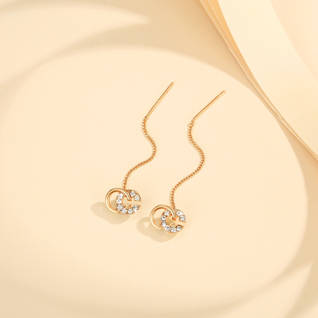  Lanme Jewelry Anting Titanium Kristal Panjang AZ284