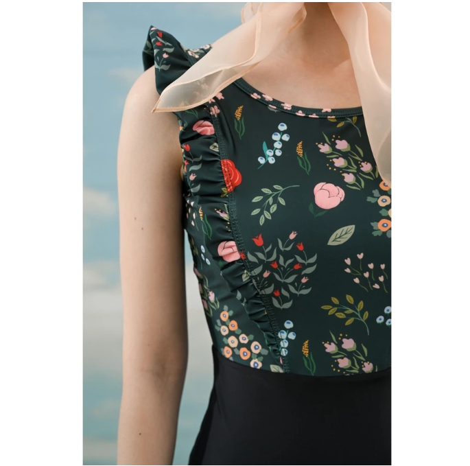  Anne Kelly Betsey Midnight Floral One Piece Vintage Swimsuit
