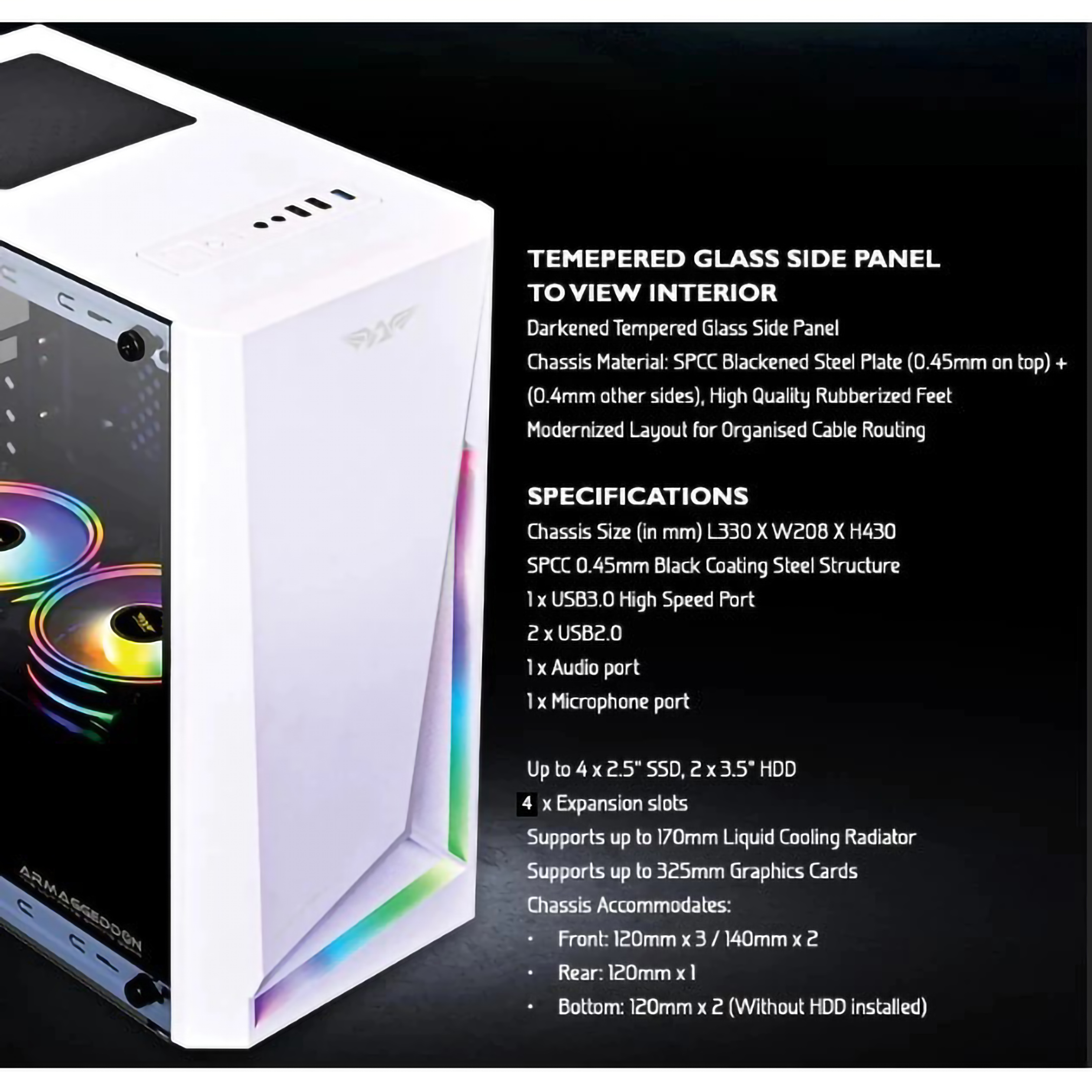 Armageddon Armageddon Nimitz N5 Micro ATX See-Thru Side Panel Gaming PC Case