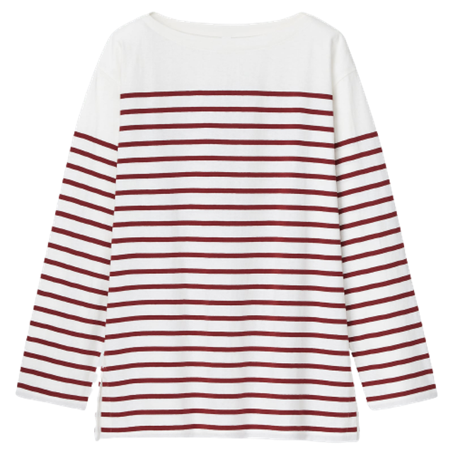 Women T-Shirt Garis Oversized Lengan Panjang 1
