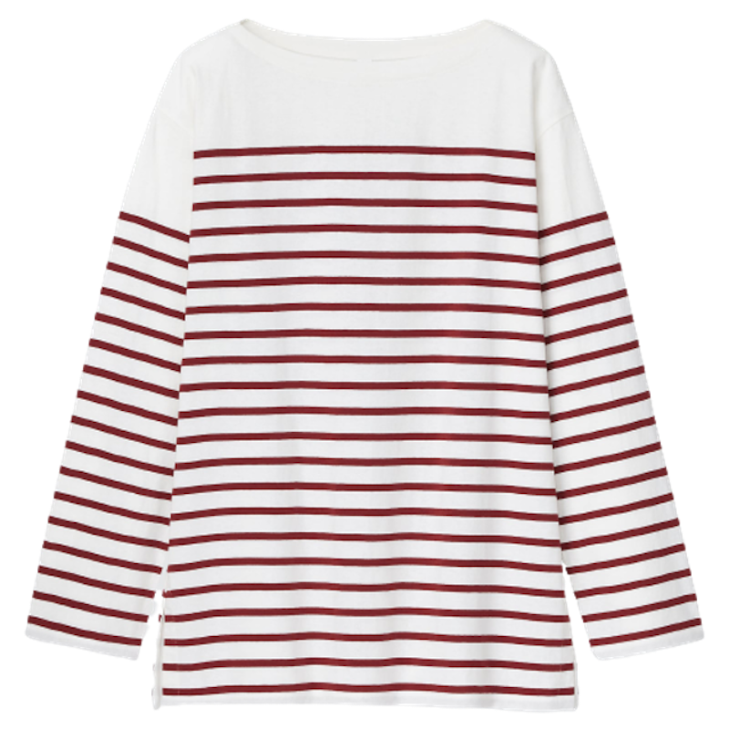 Women T-Shirt Garis Oversized Lengan Panjang 1