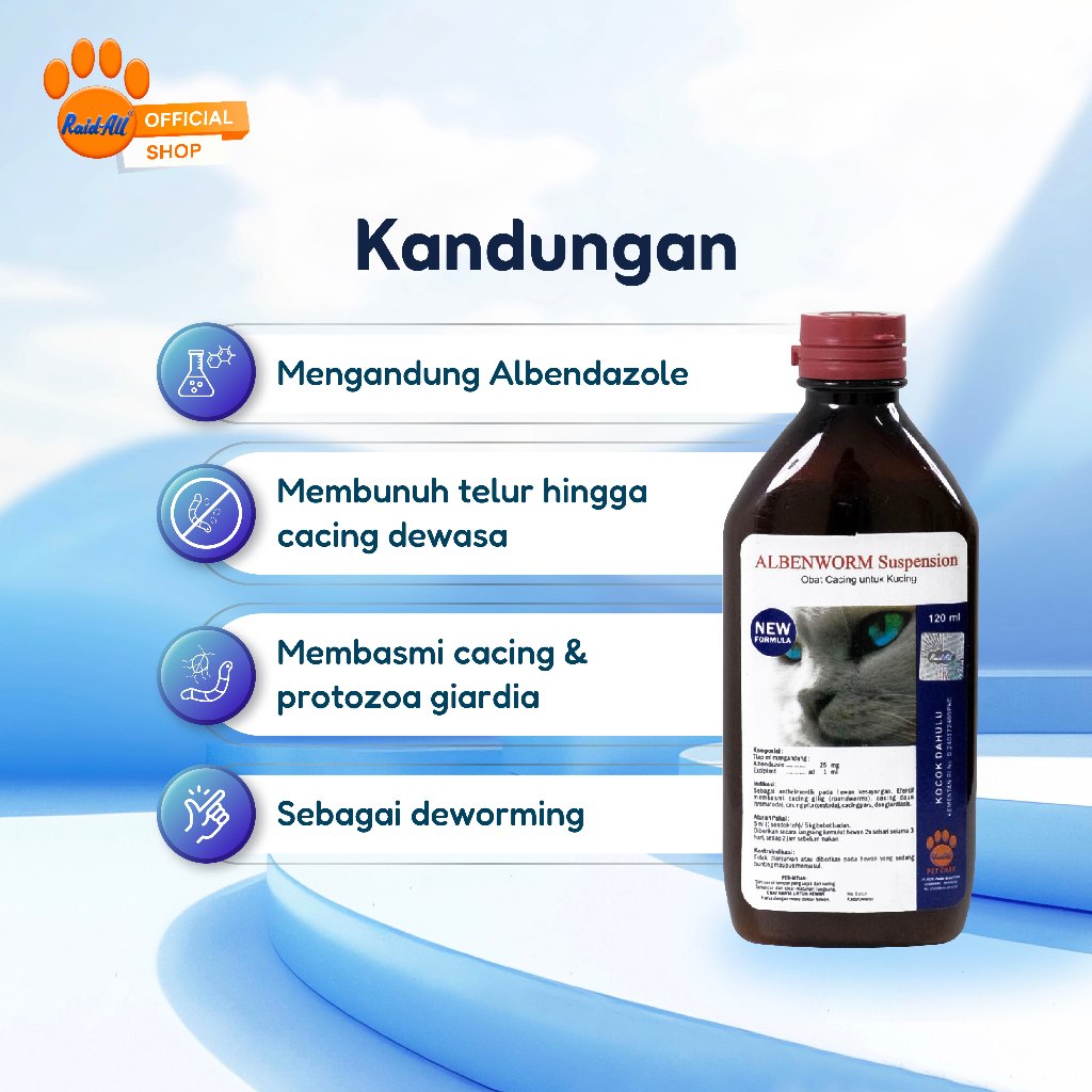 Albenworm Suspension Obat Cacing untuk Kucing 2