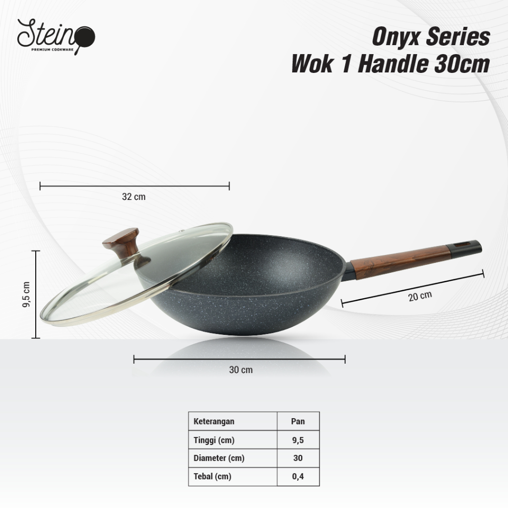 Stein Perkasa Internasional Stein Onyx Wok Pan German Greblon 30 cm Black