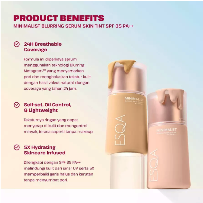 Keva Cosmetics Internasional ESQA Minimalist Blurring Serum Skin Tint SPF 35 PA++