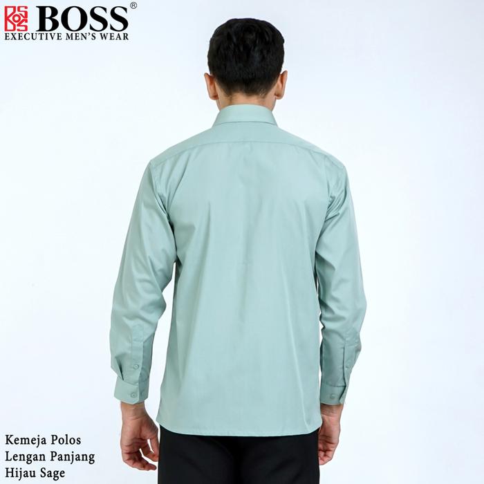  BOSS Kemeja Polos Pria Lengan Panjang Hijau Sage
