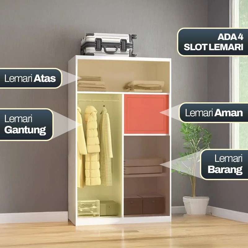  ONNAIS Lemari Pakaian Besi Sliding 2 Pintu Dandelion