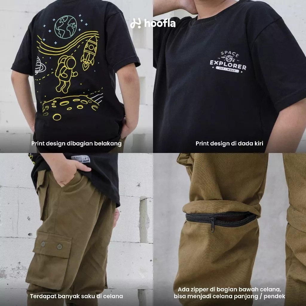 Hoofla Kids Hoofla Set Kaos Celana Cargo Anak