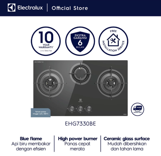 Electrolux Electrolux Kompor Gas Tanam UltimateTaste 300 dengan 3 Tungku 78cm EHG7330BE