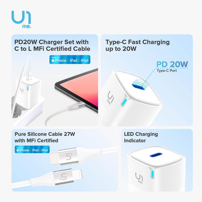  U1me. Power Charger PD20W with MFI Cable